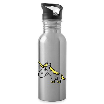 Licorne rose mignon mignon sympathique cheval de dessin animé - Gourde avec paille intégrée - argent clair - Droite
