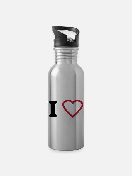 i love - Gourde avec paille intégrée - argent clair