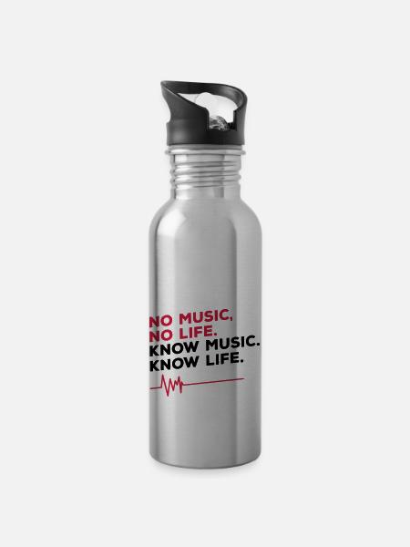 No music no life - Trinkflasche mit integriertem Trinkhalm - Lightsilver