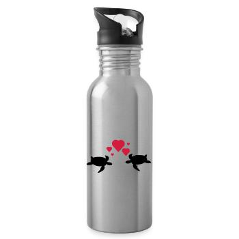Schildkröten Paar - Trinkflasche mit integriertem Trinkhalm - Lightsilver - Rechts