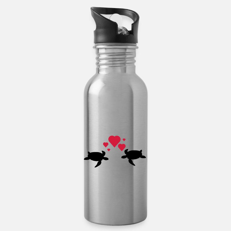 Schildkröten Paar - Trinkflasche mit integriertem Trinkhalm - Lightsilver