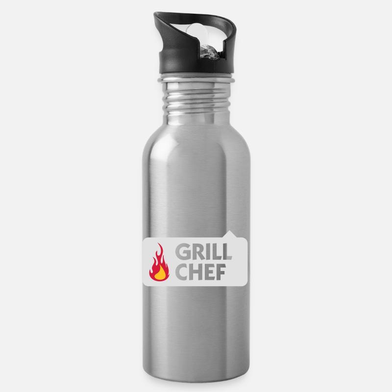 Ich bin der Grill Chef! - Trinkflasche mit integriertem Trinkhalm - Lightsilver