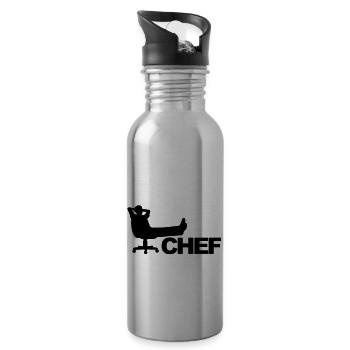 Chef Silhouette - Trinkflasche mit integriertem Trinkhalm - Lightsilver - Rechts