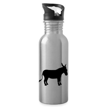 donkey horse pony small packelsel long ears farm - Water bottle with straw - silver - Right