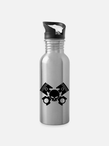pistons - rods and skull - Gourde avec paille intégrée - argent clair
