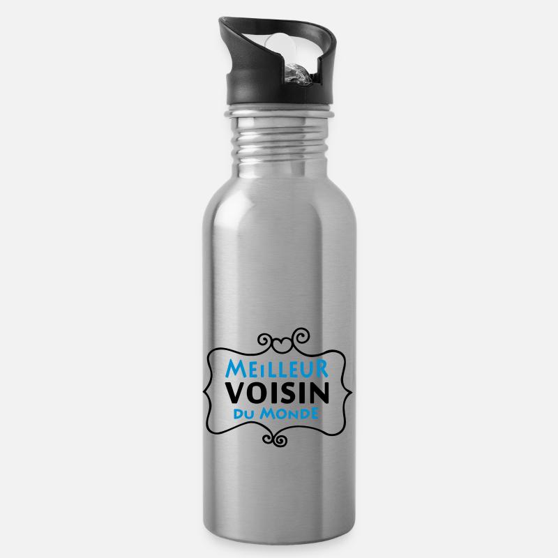 Meilleur VOISIN du monde (2c) - Trinkflasche mit integriertem Trinkhalm - Lightsilver