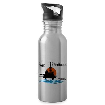 North Sea Aberdeen Oil Rig Platform - Water bottle with straw - silver - Right