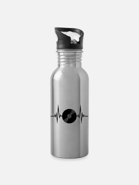 vinyl plate pulse heartbeat frequency play party f - Water bottle with straw - silver