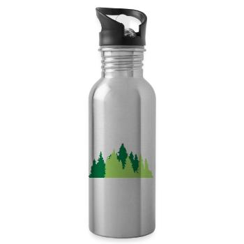 forêt de conifères forêt d'arbres forêt de conifères silhouette f - Gourde avec paille intégrée - argent clair - Droite