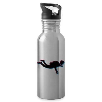 3d parachutist silhouette crash fly f - Water bottle with straw - silver - Right