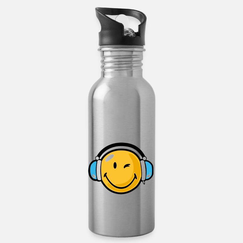 Smiley headphones - Gourde avec paille intégrée - argent clair