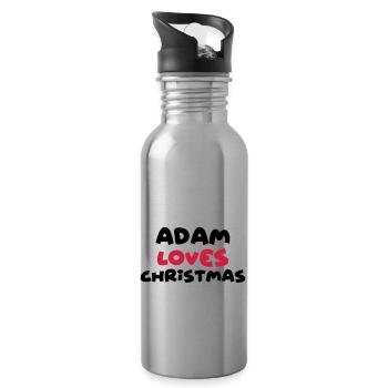 adam loves christmas xmas name - Water bottle with straw - silver - Right