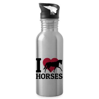 I love Horses - Water bottle with straw - silver - Right