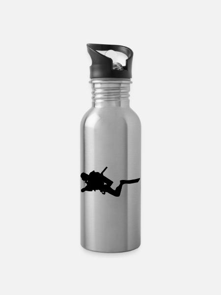 Taucher Tauchen - Trinkflasche mit integriertem Trinkhalm - Lightsilver