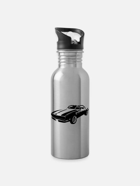 Revved Elegance: Classic Muscle unleashed - Water bottle with straw - silver