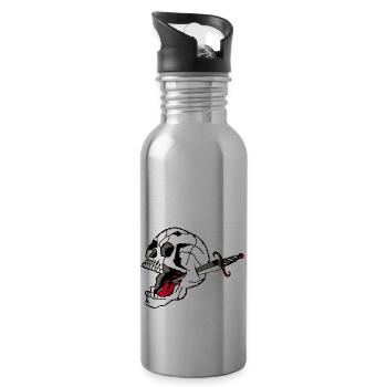Schädel durchbohrt Todesknospendolch der alten Schule - Trinkflasche mit integriertem Trinkhalm - Lightsilver - Rechts