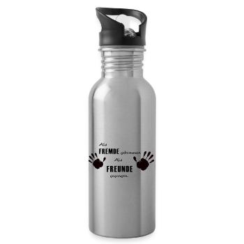 Als Fremde gekommen, als Freunde gegangen - Trinkflasche mit integriertem Trinkhalm - Lightsilver - Rechts