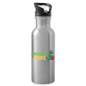 Dinosaurier Buch Lesen Dino Lesen Lustige Leser - Trinkflasche mit integriertem Trinkhalm - Lightsilver - Rechts