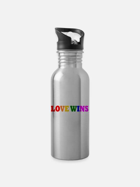 Love wins - Trinkflasche mit integriertem Trinkhalm - Lightsilver