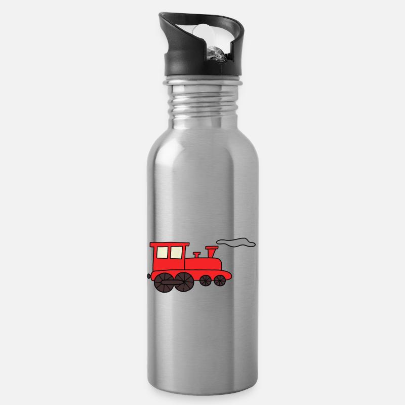 Eine rote Lok - Trinkflasche mit integriertem Trinkhalm - Lightsilver