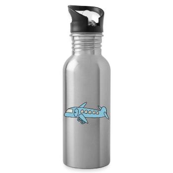 Blue Airplane - Water bottle with straw - silver - Right