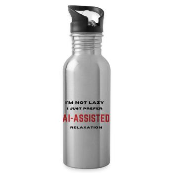 I m not lazy I prefer AI assisted relaxation - Water bottle with straw - silver - Right