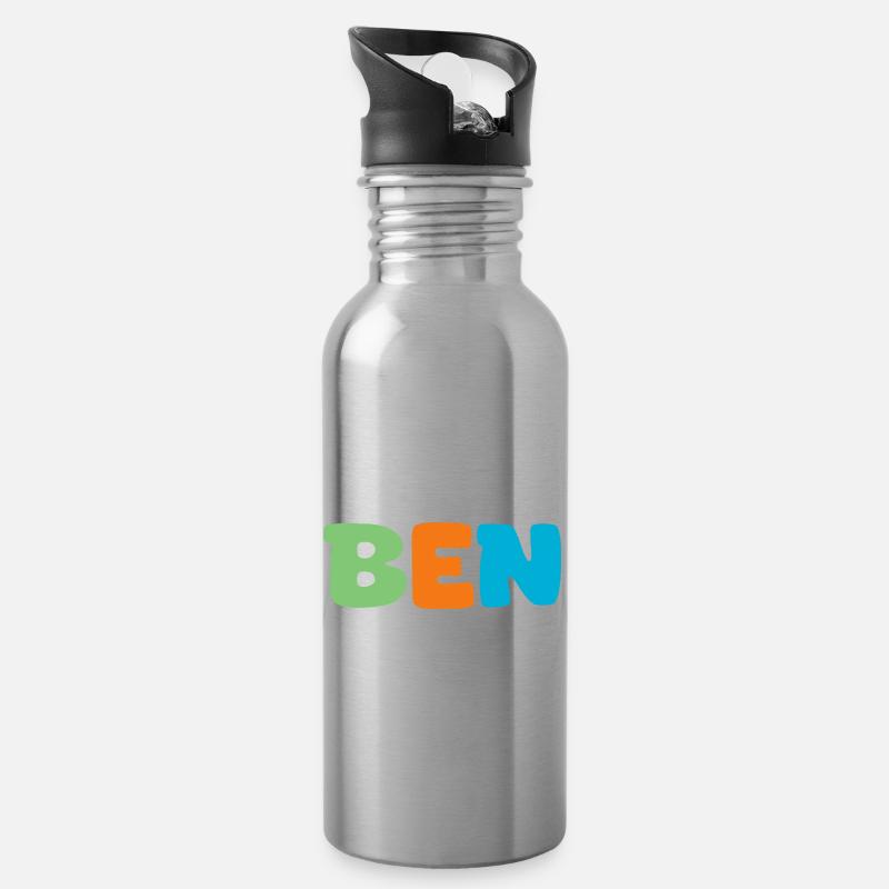 Name - Ben - Trinkflasche mit integriertem Trinkhalm - Lightsilver