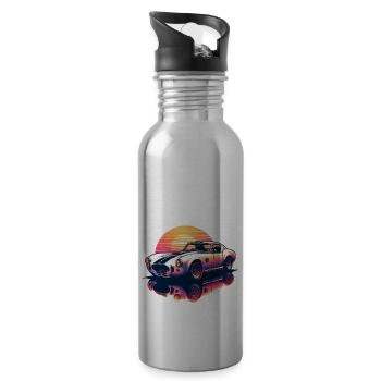 Oldtimer Sonnenuntergang - Trinkflasche mit integriertem Trinkhalm - Lightsilver - Rechts