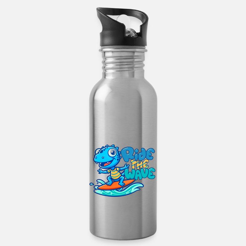 Reiten Sie auf der Welle - Trinkflasche mit integriertem Trinkhalm - Lightsilver
