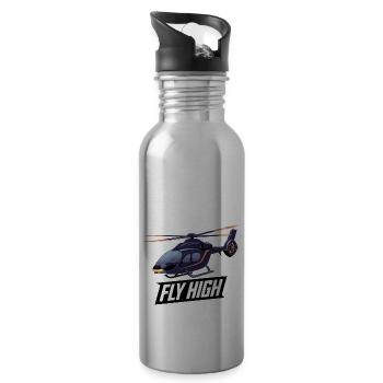 HELICOPTER, FLY HIGH - Water bottle with straw - silver - Right