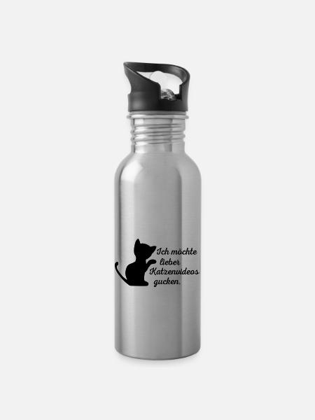 Katze - Trinkflasche mit integriertem Trinkhalm - Lightsilver
