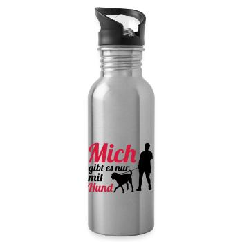 Mich Gibt Es Nur Mit Hund - Trinkflasche mit integriertem Trinkhalm - Lightsilver - Rechts