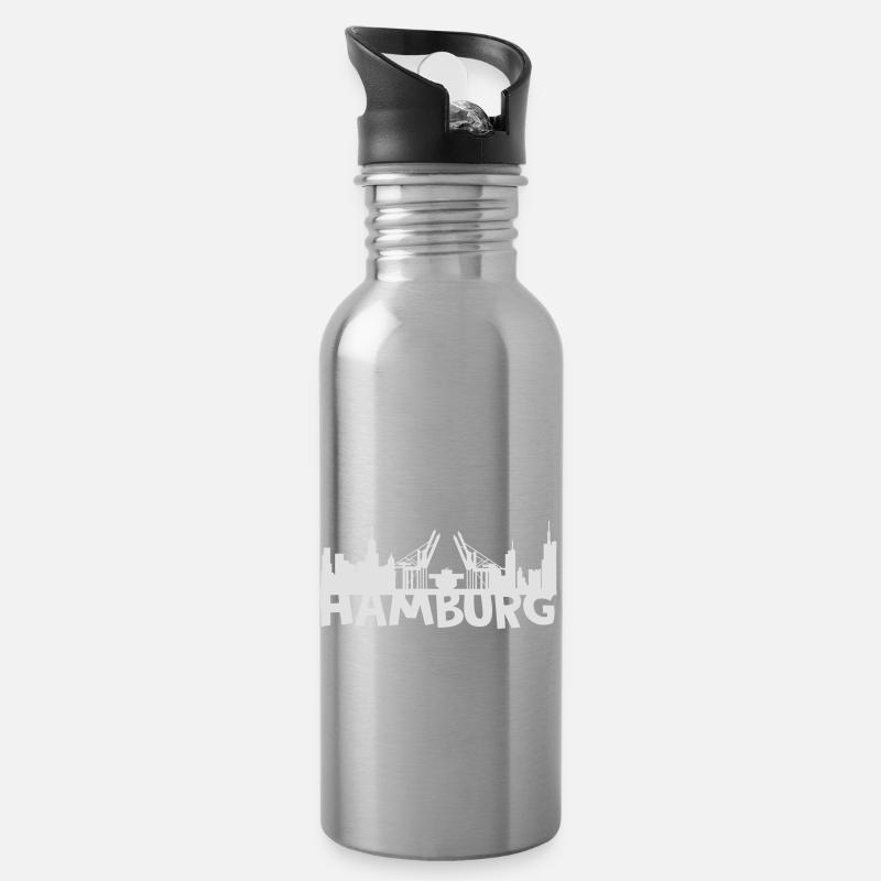 Hamburg Skyline - Trinkflasche mit integriertem Trinkhalm - Lightsilver
