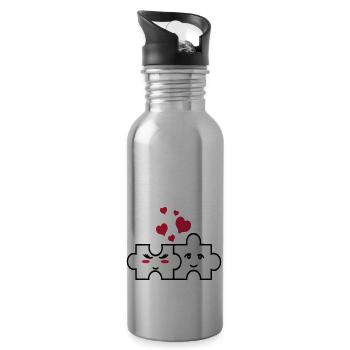 Puzzle-Paar - Trinkflasche mit integriertem Trinkhalm - Lightsilver - Rechts