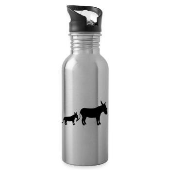 baby child small young family mom dad donkey pf - Water bottle with straw - silver - Right