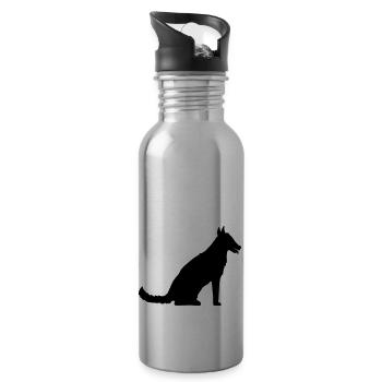 sitz sitzender hund niedlich suess haustier herrch - Trinkflasche mit integriertem Trinkhalm - Lightsilver - Rechts