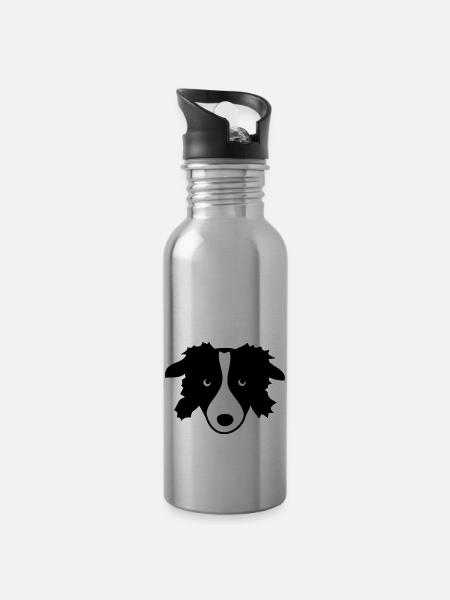 Border Collie - Gourde avec paille intégrée - argent clair