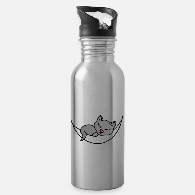 Chat endormi - Gourde avec paille intégrée - argent clair