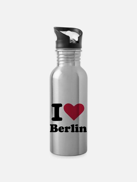 Berlin - Trinkflasche mit integriertem Trinkhalm - Lightsilver