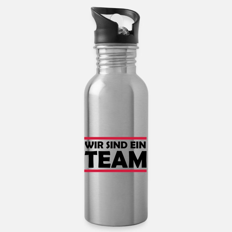 wir_sind_ein_team_02 - Trinkflasche mit integriertem Trinkhalm - Lightsilver