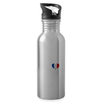 Frankreich Herz Franzose Herzschlag EKG Puls Franc - Trinkflasche mit integriertem Trinkhalm - Lightsilver - Rechts