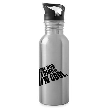 Dog thinks in the cool - Water bottle with straw - silver - Right