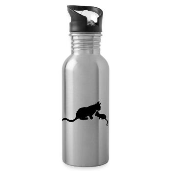 Mama Katze Kitten Silhouette - Trinkflasche mit integriertem Trinkhalm - Lightsilver - Rechts