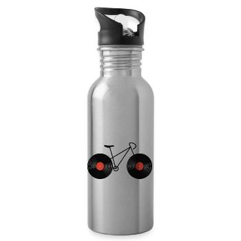 Vinyl Fahrrad Schallplatte Plattenspieler DJ Musik - Trinkflasche mit integriertem Trinkhalm - Lightsilver - Rechts