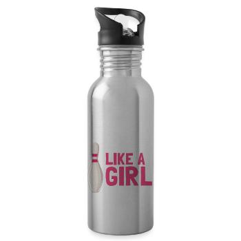 I Bowl Like A Girl Try To Keep Up Funny Bowling - Water bottle with straw - silver - Right