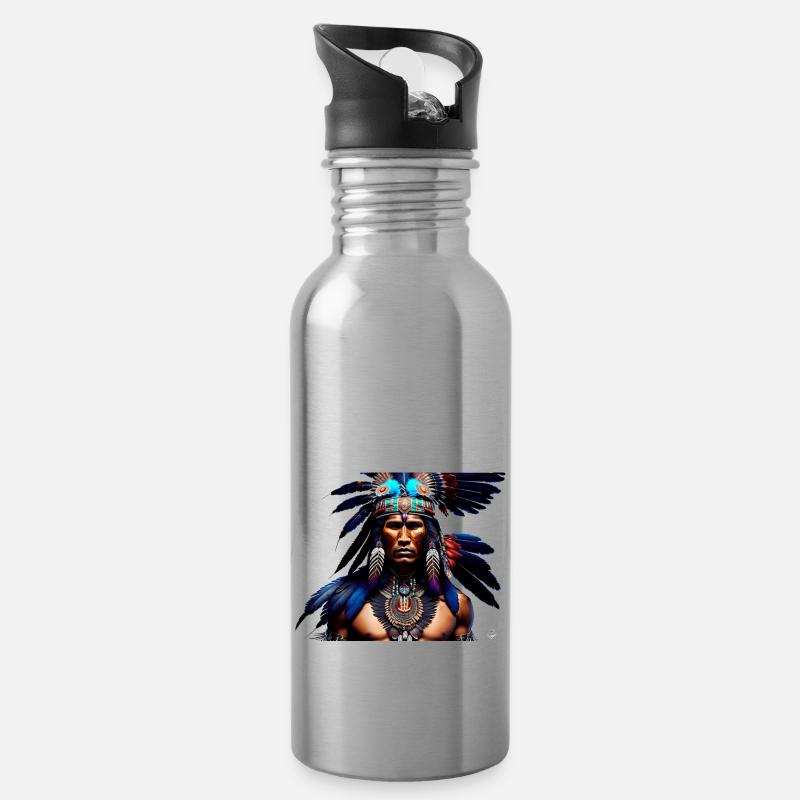 Indianer - Trinkflasche mit integriertem Trinkhalm - Lightsilver