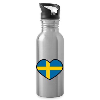 Schwedisches Herz - Trinkflasche mit integriertem Trinkhalm - Lightsilver - Rechts