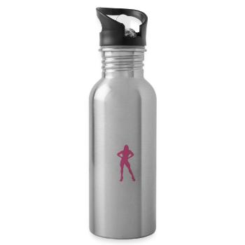 Pumping Beauty Pink and White - Water bottle with straw - silver - Right