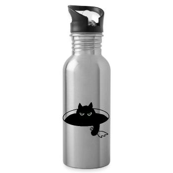 Schwarzer Kartier - Trinkflasche mit integriertem Trinkhalm - Lightsilver - Rechts