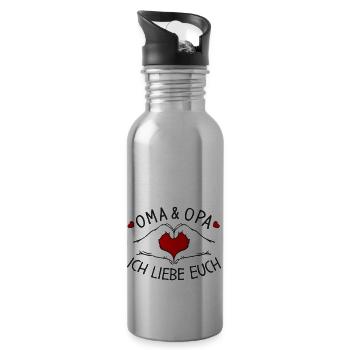 Oma und Opa ich liebe Euch - Trinkflasche mit integriertem Trinkhalm - Lightsilver - Rechts